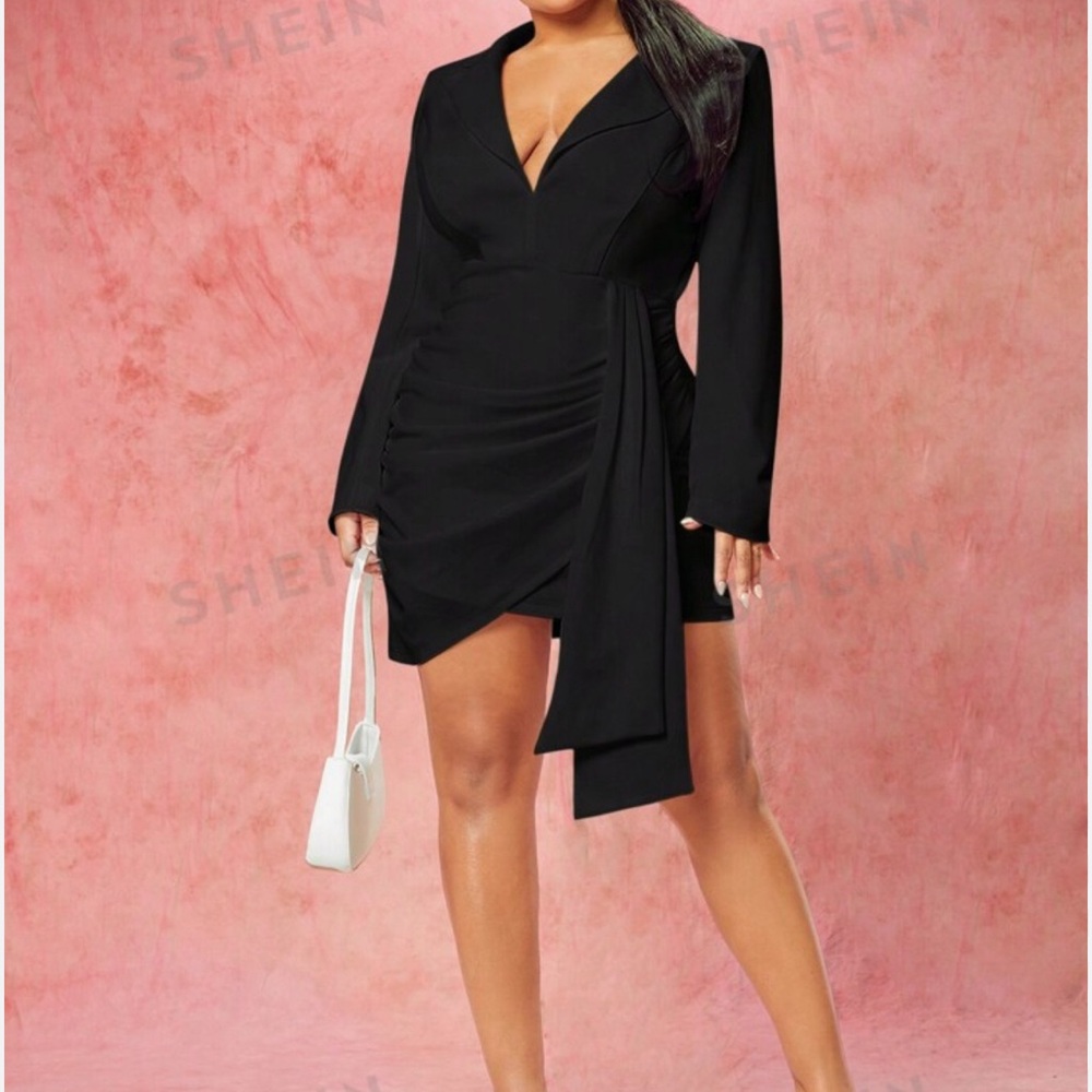 SHEIN Black Wrap Dress, Size 1XL,
